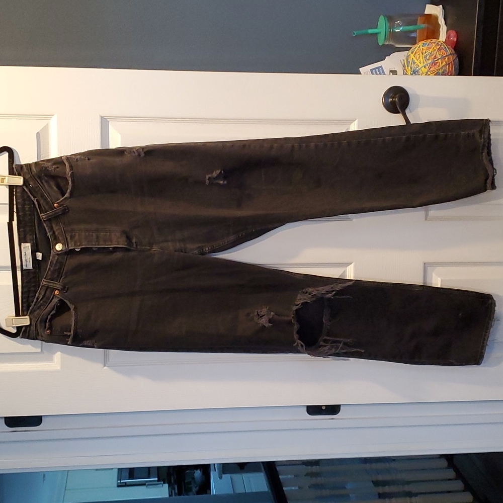 Women's Abercrombie curve love dad high rise size 30/10L black distressed jeans